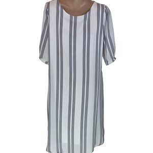 Ryan Michelle Dress Womens L White Stripe Short Sleeve Shift Lined Knee Length